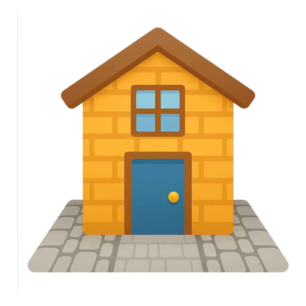 Create an extremely simple building design in a narrow alleyway, inspired by emoji style. The image should have no background and maintain the simplicity and clarity typical of emoji aesthetics. sticker