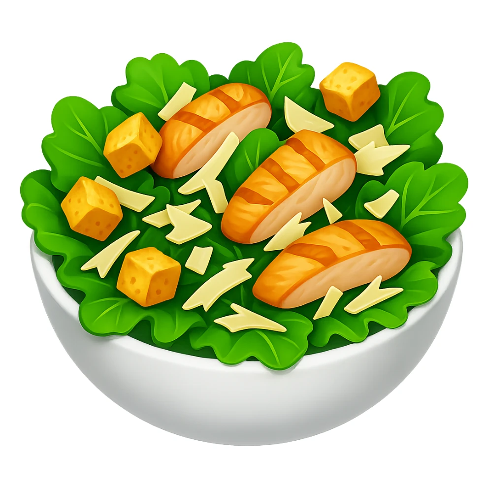 Используя такую же стилистику картинки сгенерируй Салат Цезарь кусочками курицы, прозрачный фон sticker