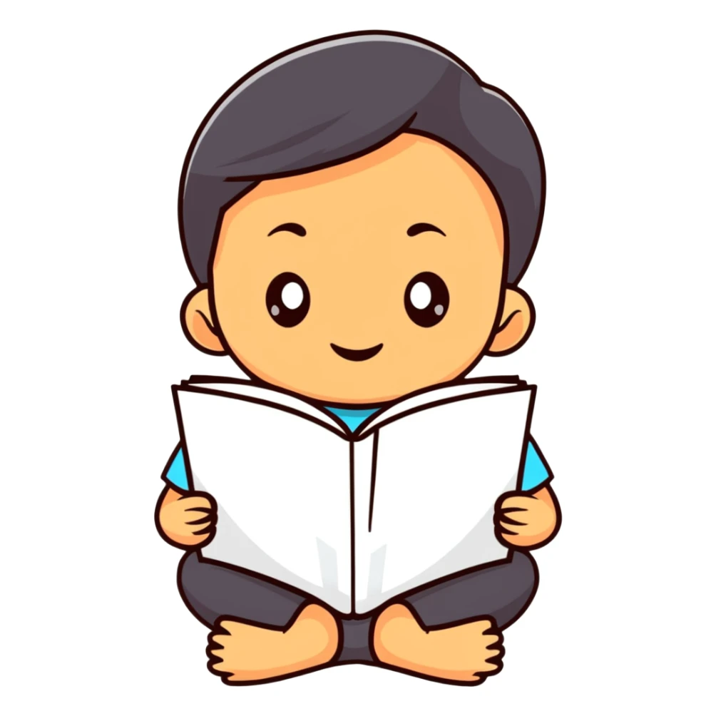 Young Indonesian child reading a book sticker