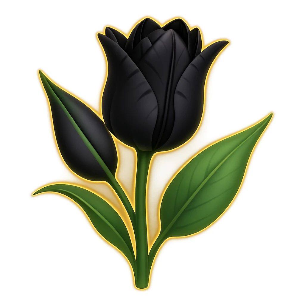 Add a subtle glowing effect around the goth tulip. Keep the background transparent. The style should resemble apple emoji style with clean, smooth, and colorful details typical of apple emojis. sticker