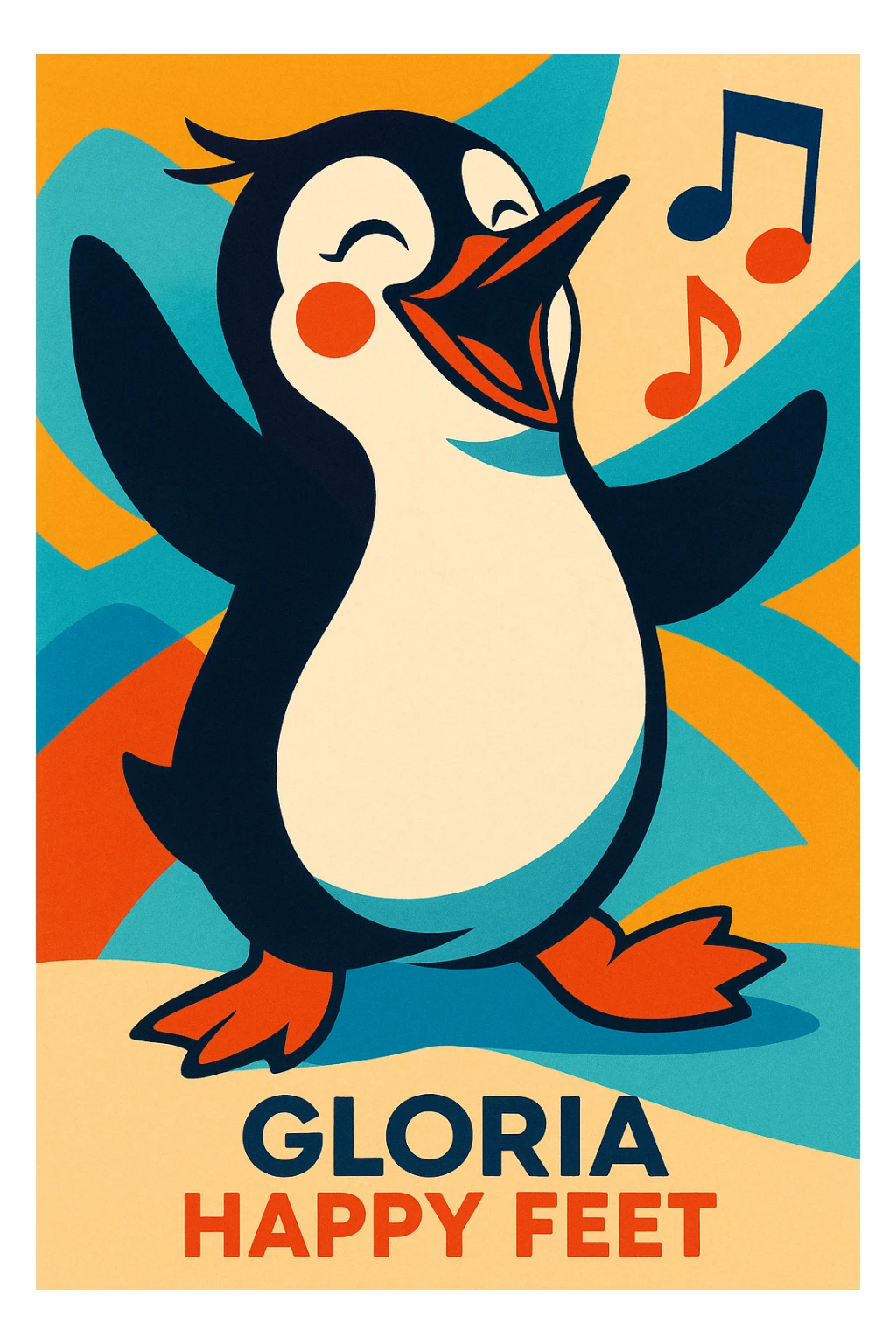Gloria the penguin from Happy Feet, joyful and singing, vibrant expressive style sticker