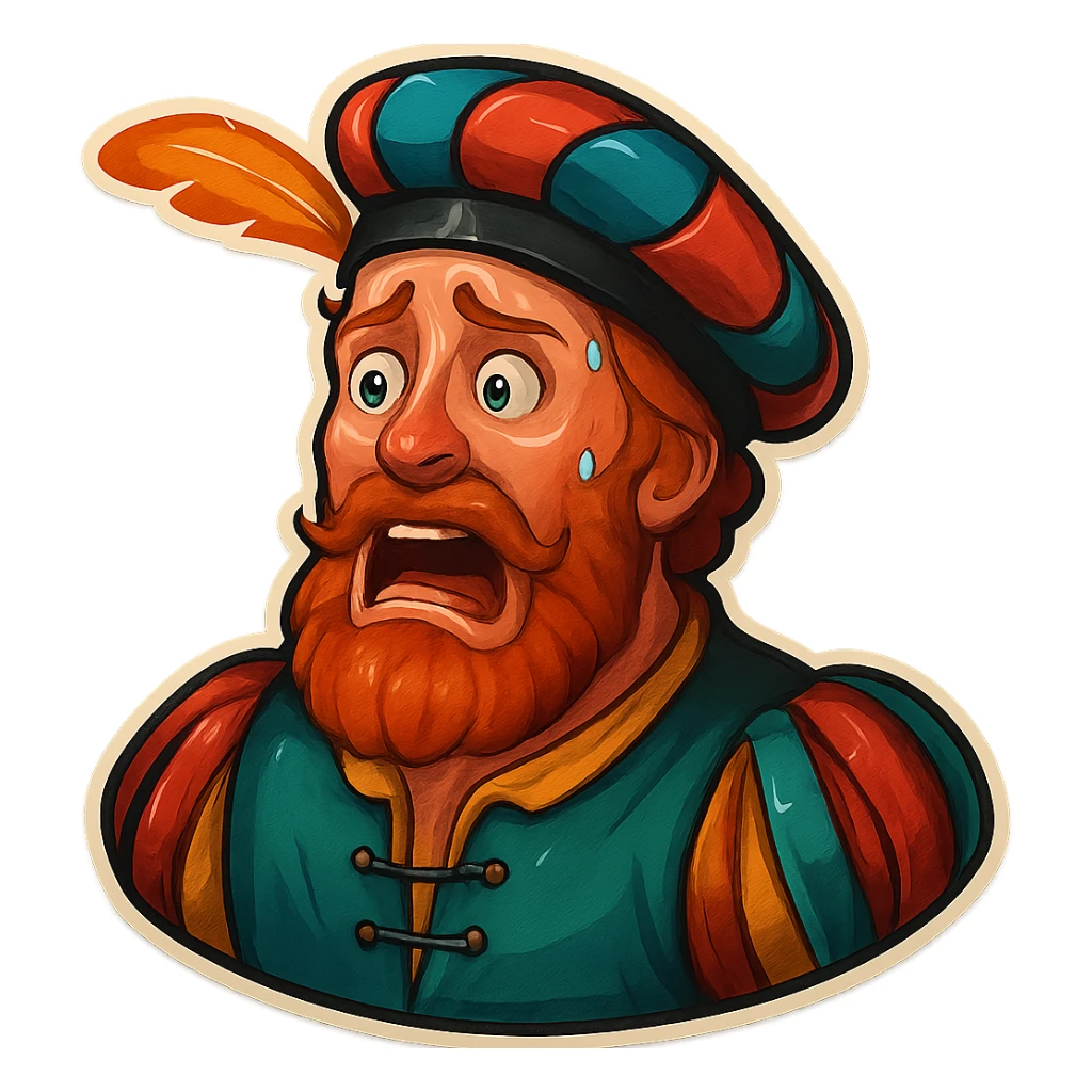 Red-bearded Landsknecht bust showing fear sticker