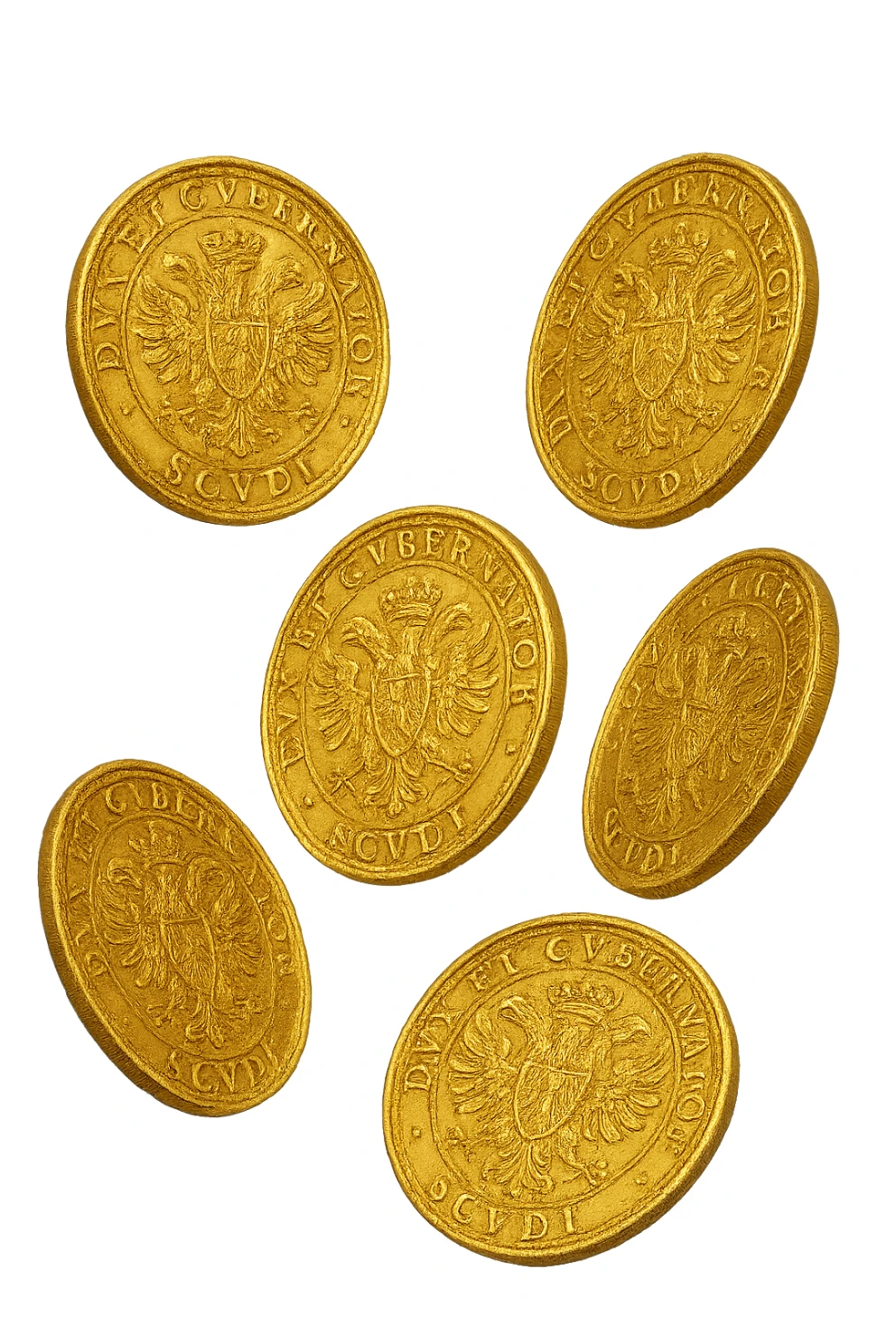 6 scudi realistici in 3d fluttuano in aria, iperrealistico 4k sticker