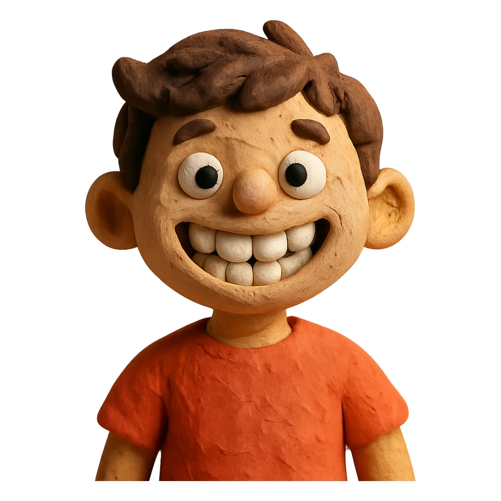 claymation style little boy smiling and showing teeth sticker