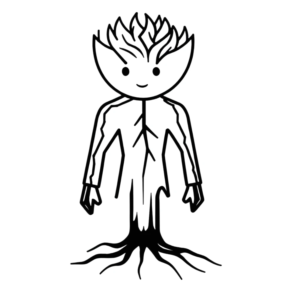 person grounded in nature with roots, strong and resilient sticker