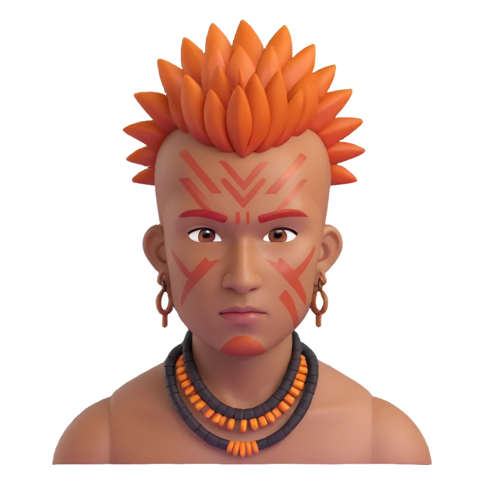 indigenous man with mohawk hairstyle and reddish-copper skin tone, strong facial features sticker
