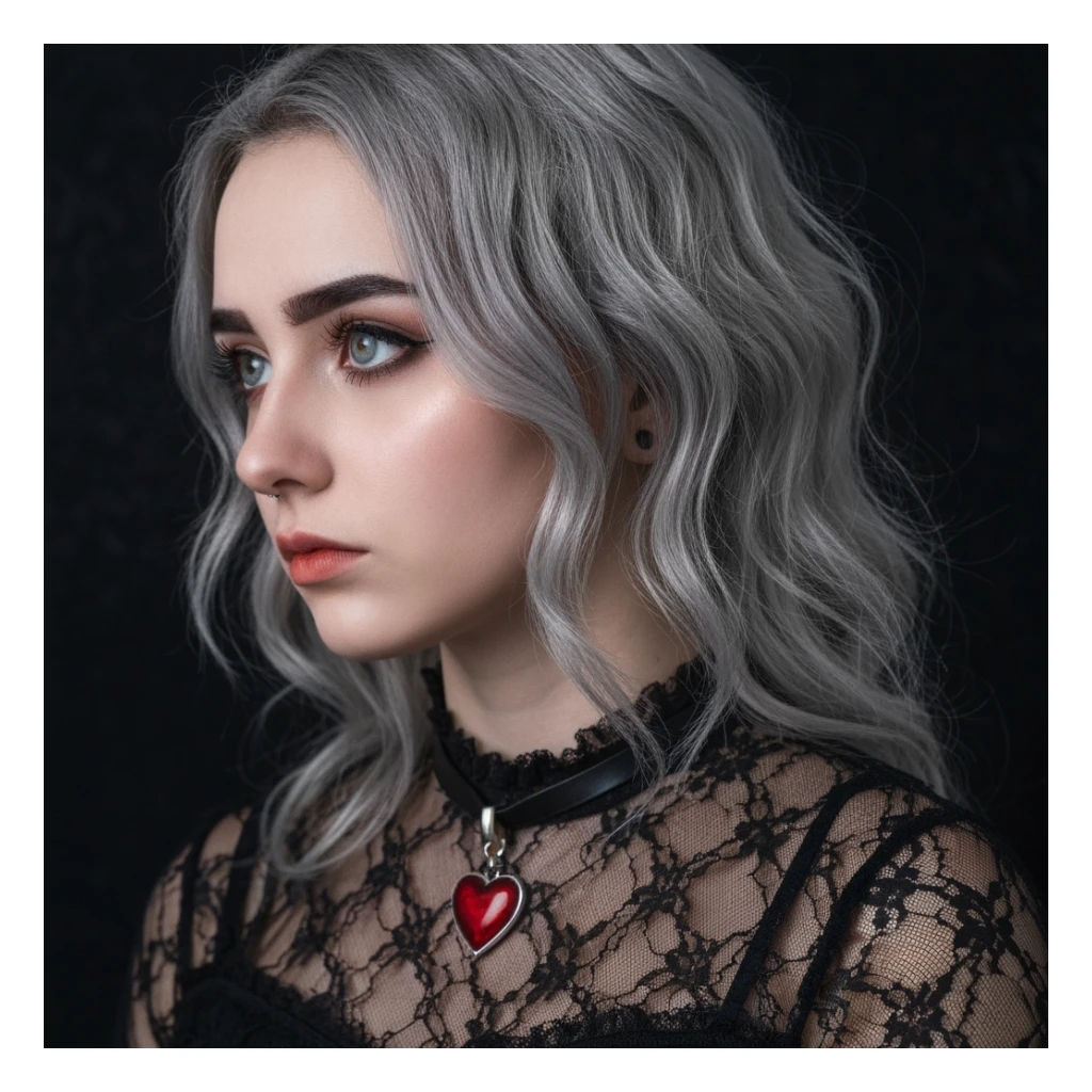 goth profile picture with a heart accent, cute, expressive, minimal, variation 4 sticker