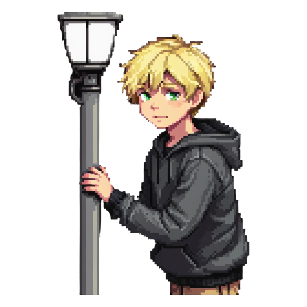 blond boy, short hair, 13 years old, clinging to a lamppost in a storm sticker