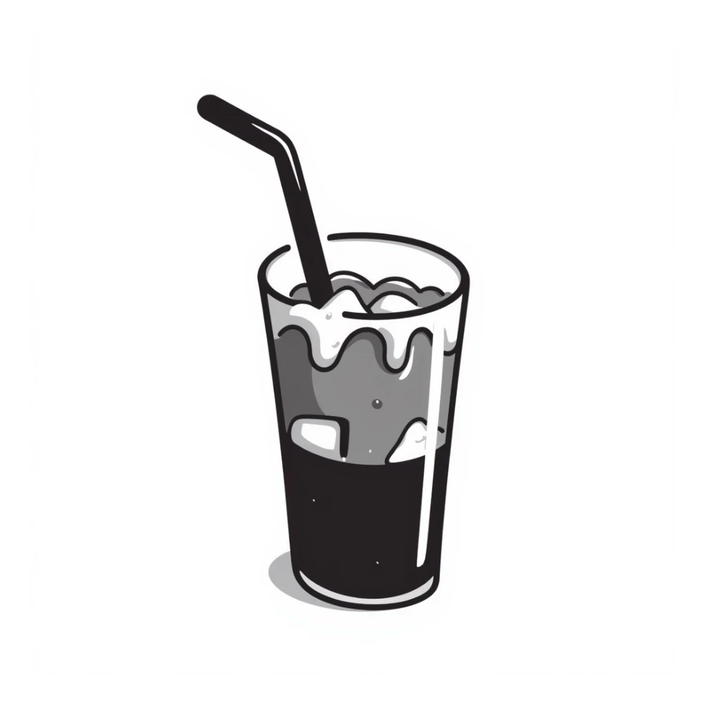 a glass of iced coffee with a metal straw sticker