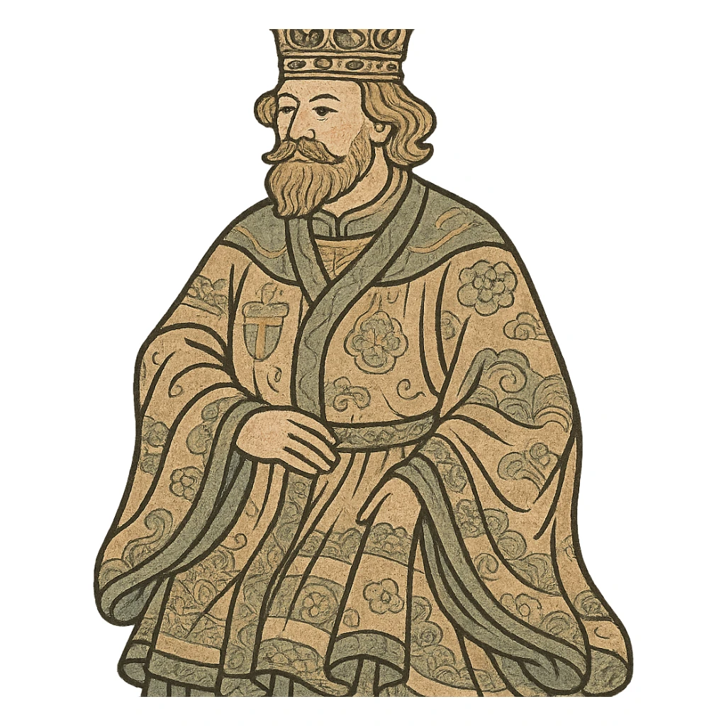 ukiyo-e style Swedish king, traditional robe, ornate crown sticker