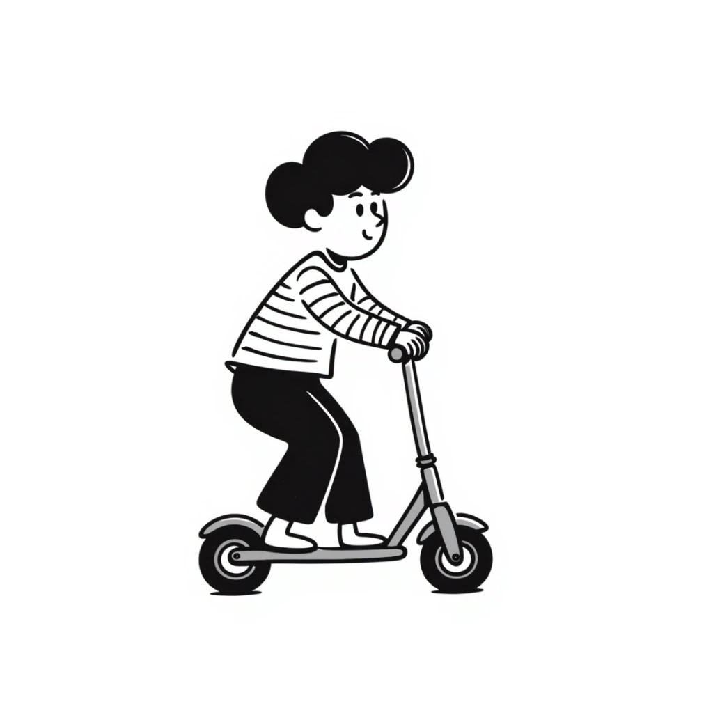 a boy riding a scooter sticker