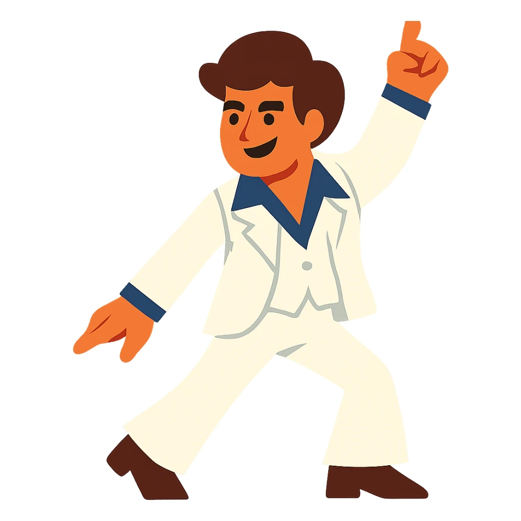 disco dancing man, white outfit, brown hair sticker