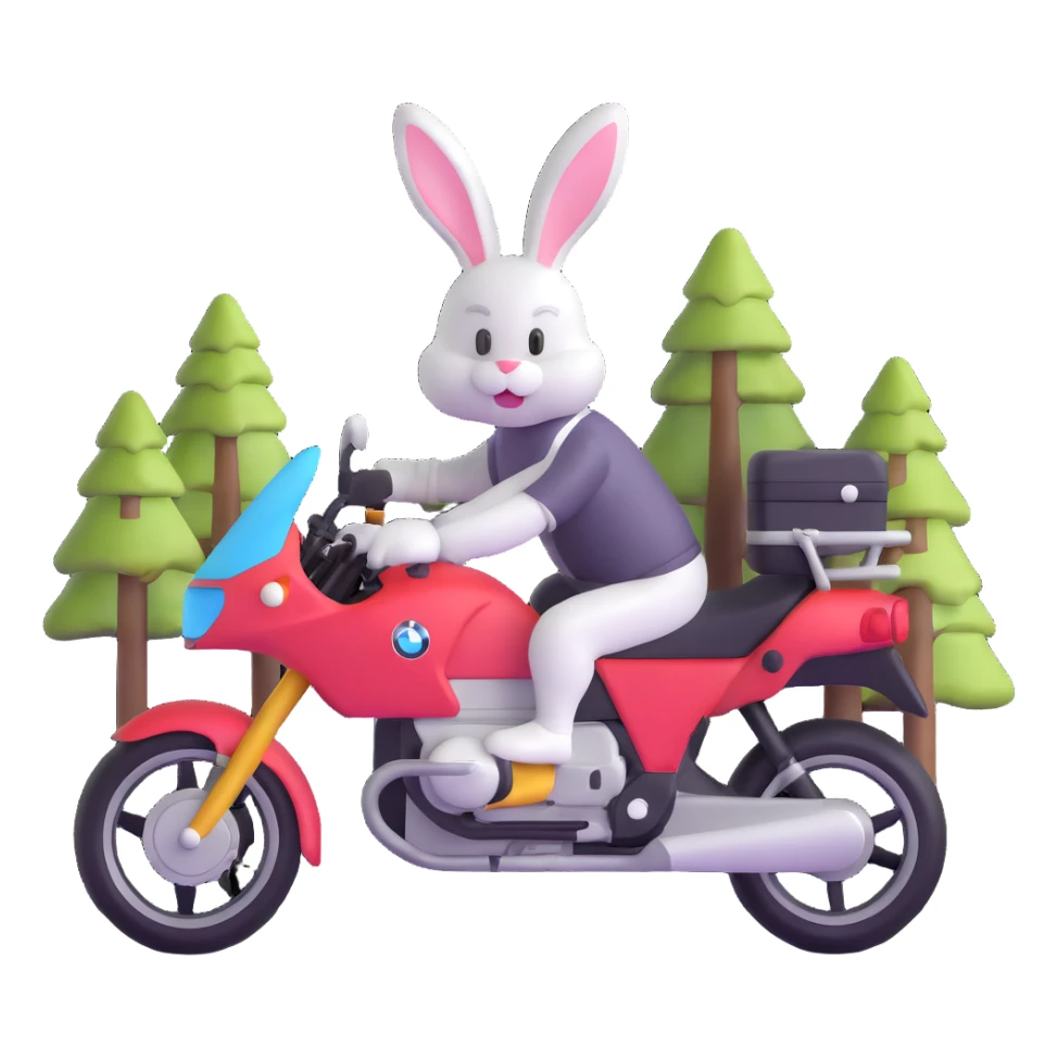 Easter bunny riding a BMW boxer motorcycle with trees and grass in the background sticker