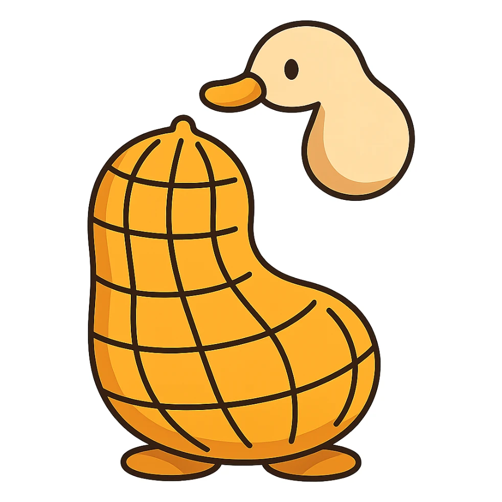 Change the peanut shell to a cartoon-style shell, keep the 3D peanut character cute and with no facial expression, maintain transparent background. The style should resemble a cartoon with clear, simple lines and vibrant colors for the shell, while preserving the 3D look of the peanut character. sticker