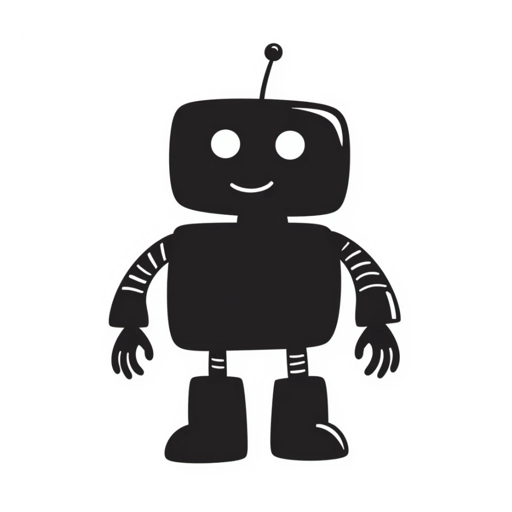 hand-drawn doodle of a robot, black lines, minimal detail sticker