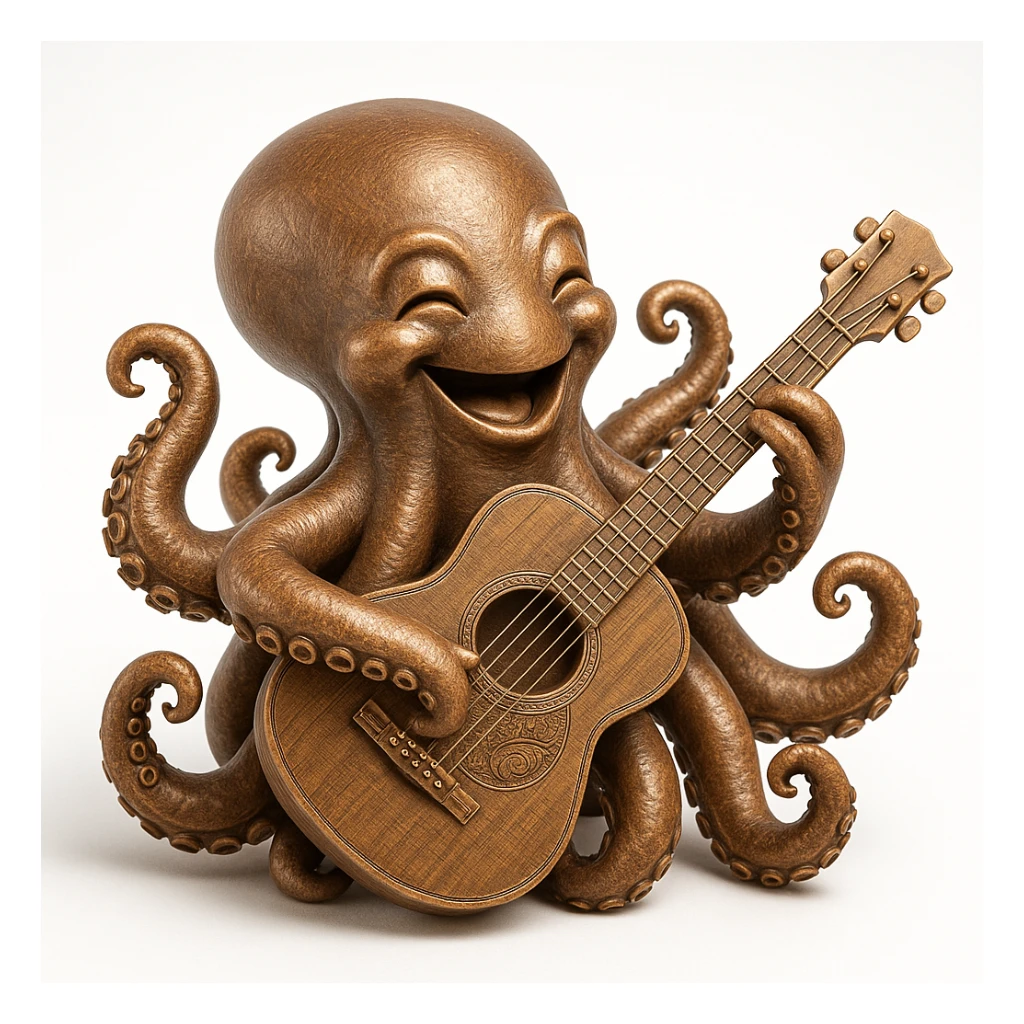 happy octopus with multiple arms playing guitar sticker