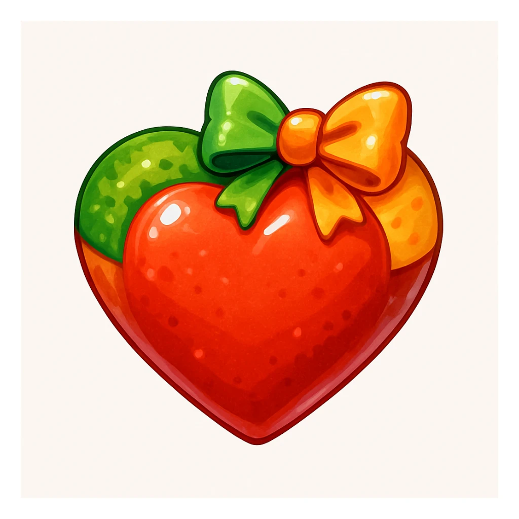 food heart emoji, shiny, with a bow accent sticker