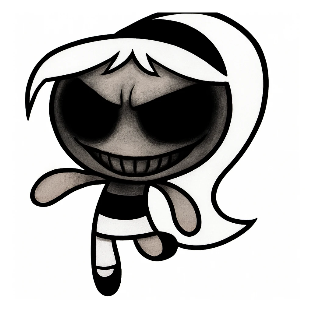 Make the eyes much darker and more menacing, and exaggerate the sinister grin for a truly scary, unsettling look. Add subtle shadowing around the eyes and mouth for extra intensity. Keep the picture quality and style exactly the same. No other changes. sticker