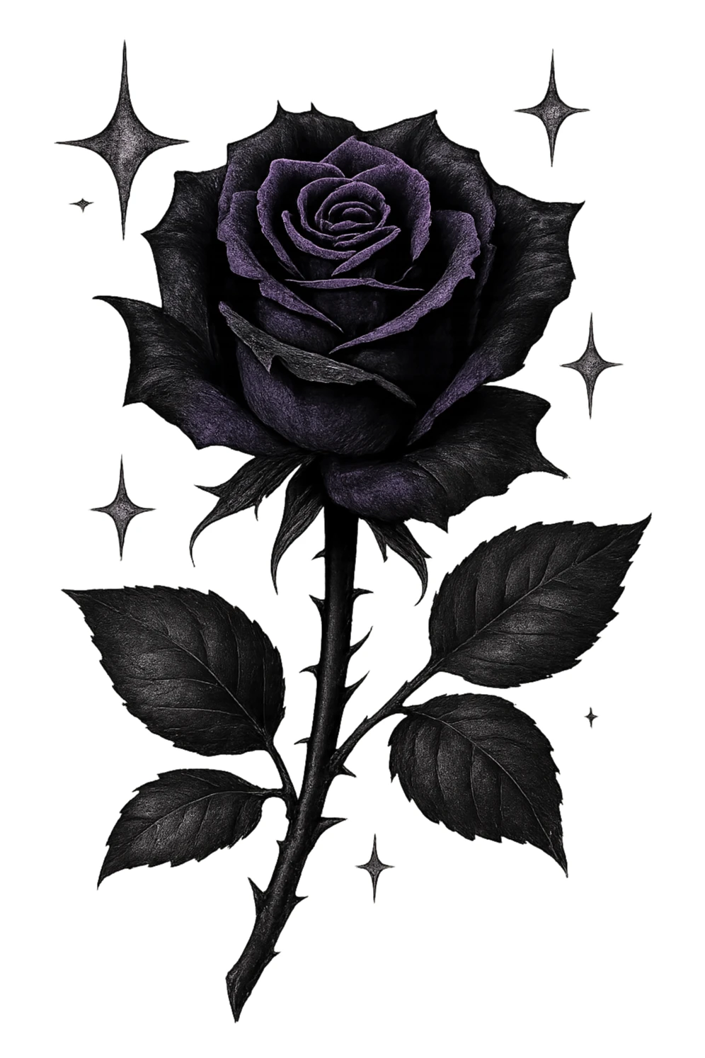 emo rose with sparkles, black and purple, no background sticker