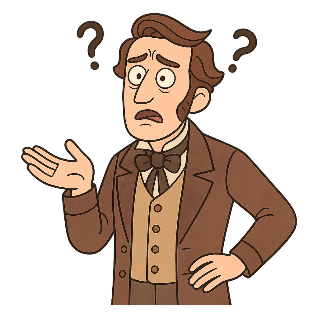 confused face, 1840s context, subtle period details sticker