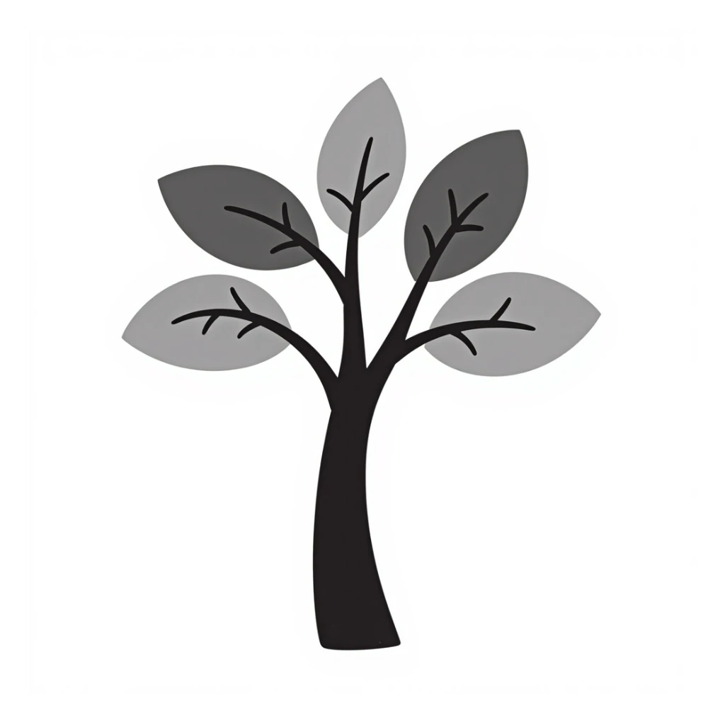 árbol robusto con ramas extendidas, líneas simples y divertidas sticker