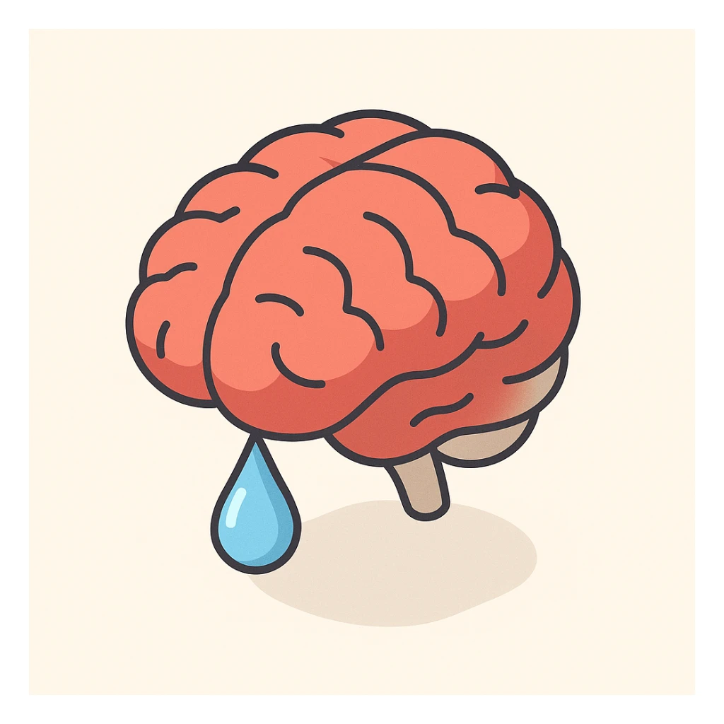 brain with a drop of water, symbolizing tears and emotional release, simple form, clear shadows and highlights, 2D isometric style sticker
