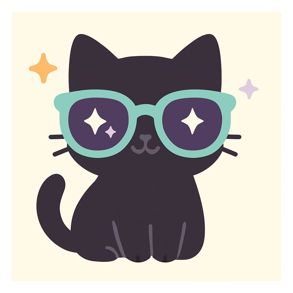 Make the cat black while keeping the sunglasses, in kawaii style with the background preserved. sticker