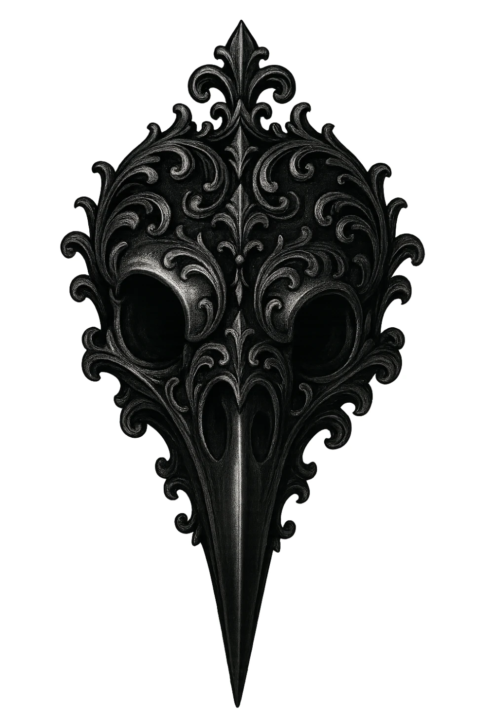 gothic raven skull, black and silver, ornate and dramatic, no background sticker