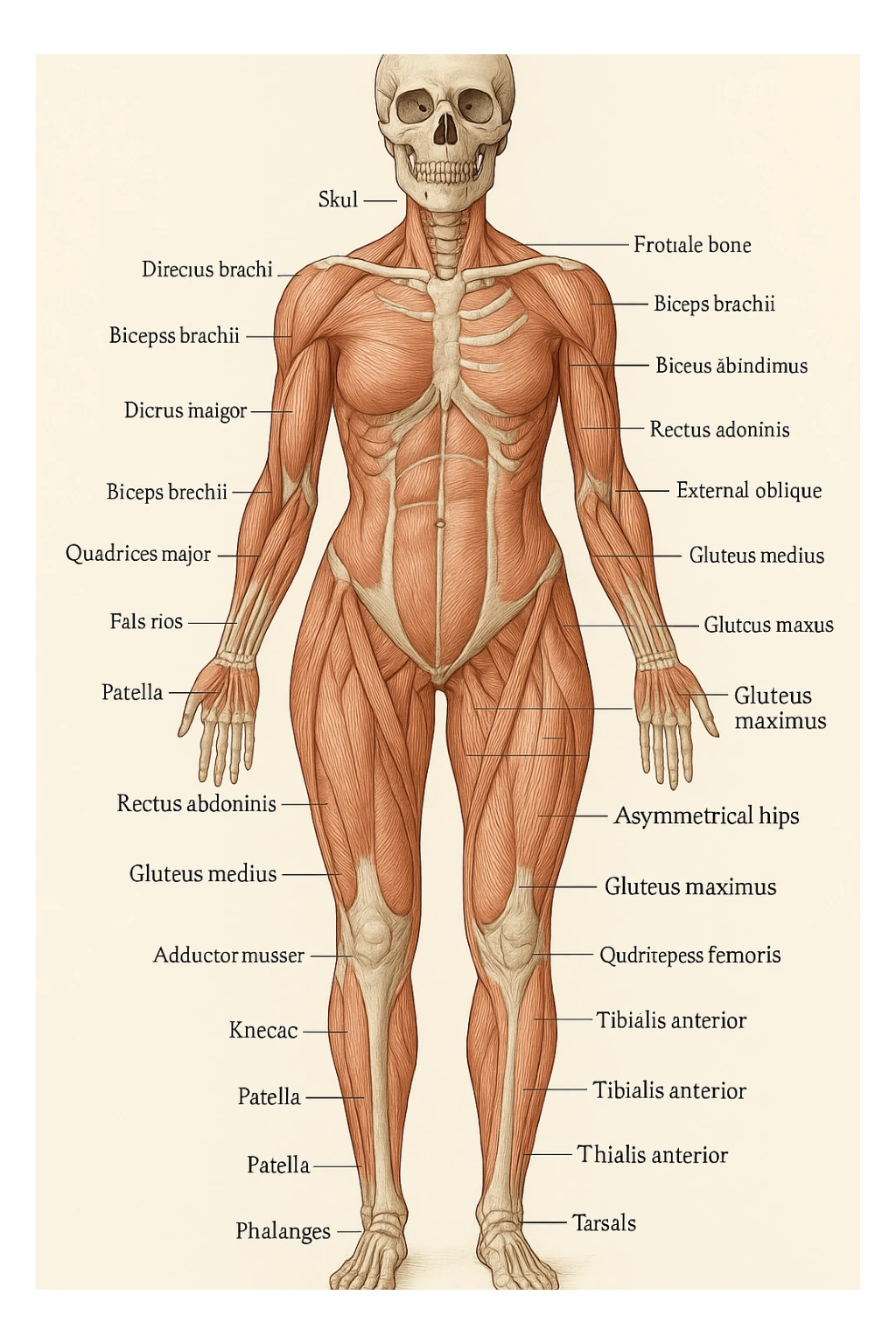Donna vista anatomicamente con fianchi asimmetrici sticker