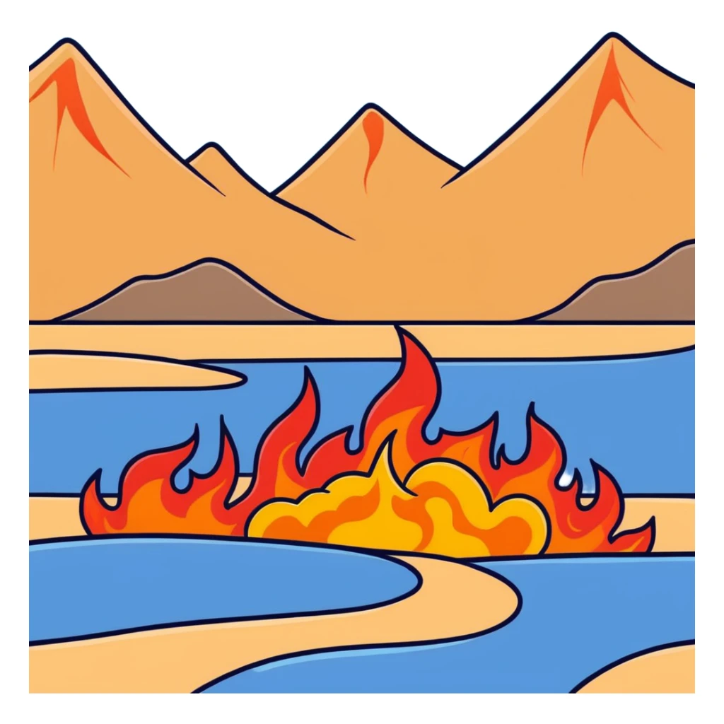 hot burning sand with flames and smoke rising from desert ground sticker