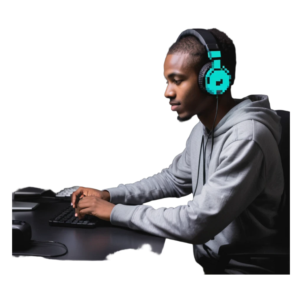 Person with headphones at computer desk recording video sticker
