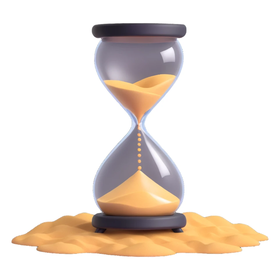 A visual representation of time passing: an hourglass with sand falling, or a clock with spinning hands, symbolizing the flow of time. sticker