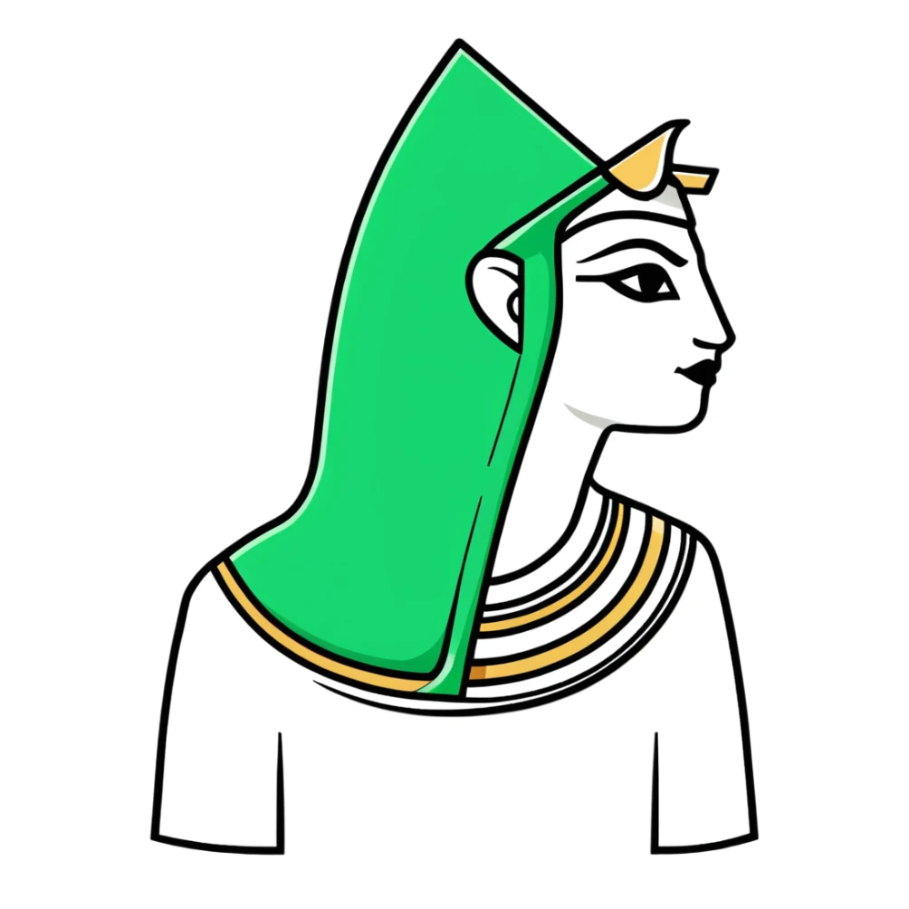 Strict ancient Egyptian style facial expression profile, hieroglyphic flat design, only white and deep green, rigid angular lines, no curves sticker