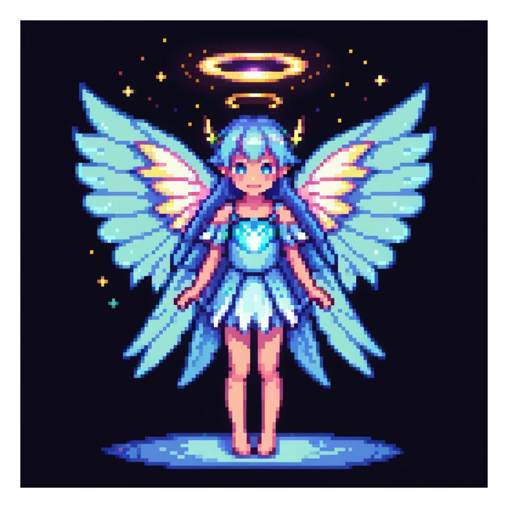 fairy with wings, night scene, glowing magical aura sticker