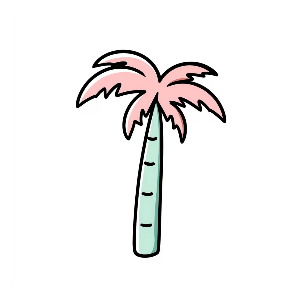 palm tree with pastel mint trunk and pastel pink leaves sticker