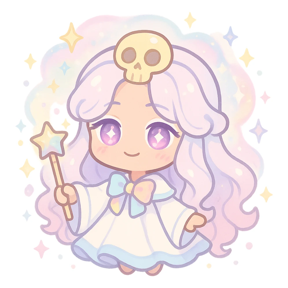 Eternal Sugar from Cookie Run Kingdom, chibi style, magical aura, pastel palette sticker