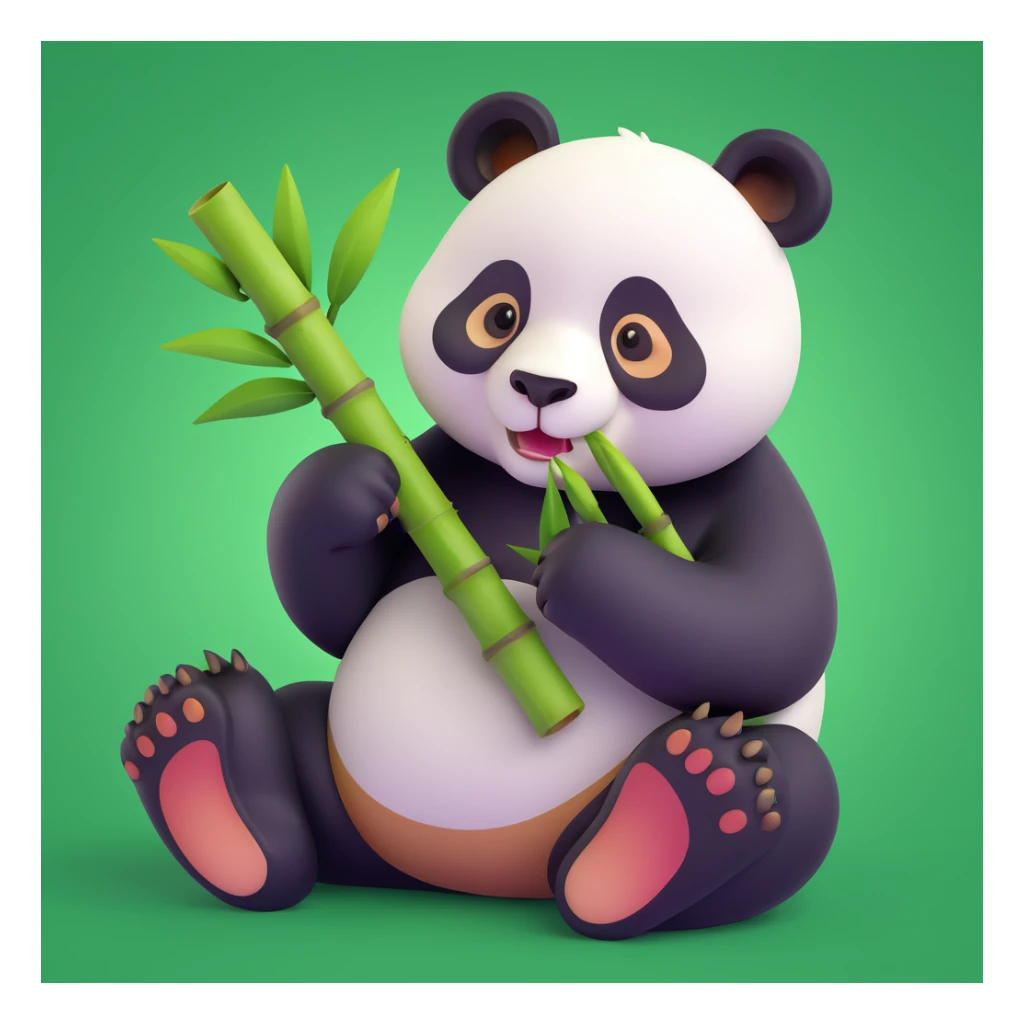 panda eating bamboo in forrest, close up pose sticker