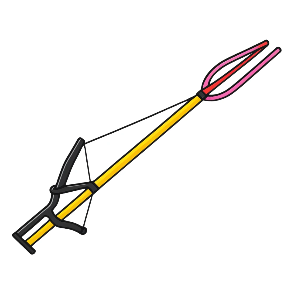 A colorful Y-shaped slingshot with elastic band sticker