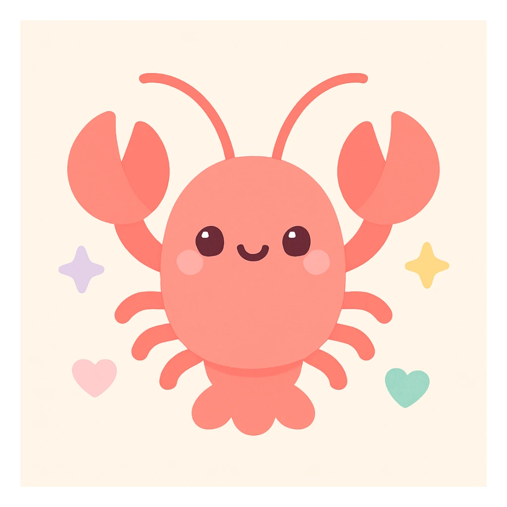 a lobster, kawaii style, cute, colorful, charming sticker