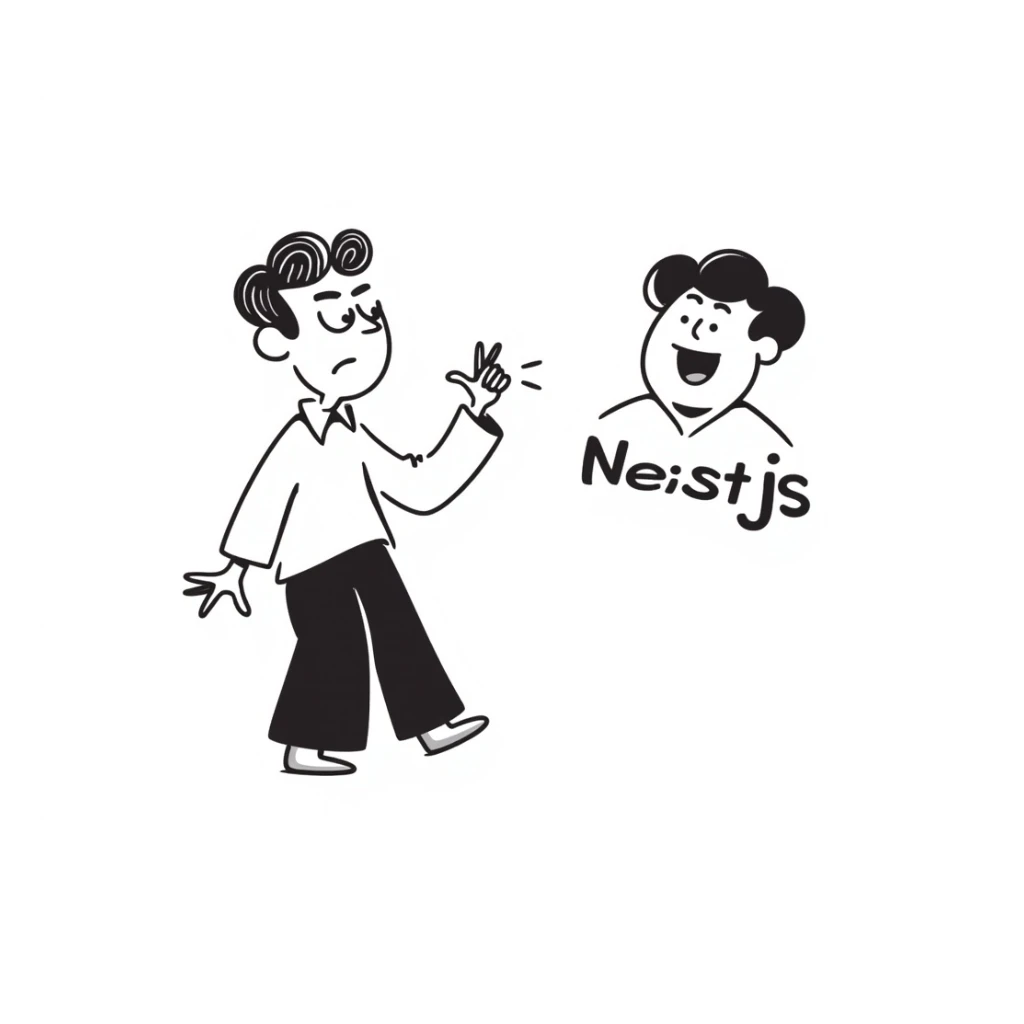 old man yelling at the NestJS logo, hand drawn doodle style sticker