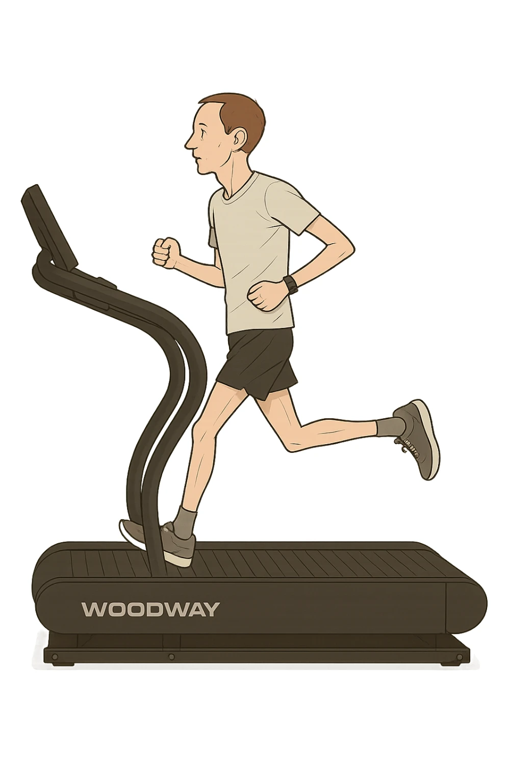 uomo che corre sul tapis roulant ma è secco e senza muscoli. sticker