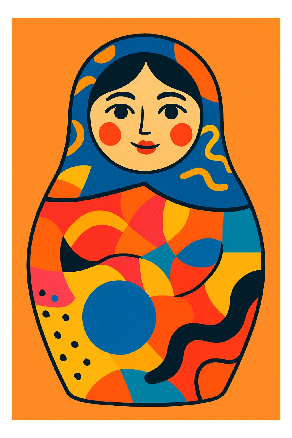 Matryoshka doll, modern artistic design, abstract patterns, bold and bright colors, unique and creative, fourth doll in a set sticker