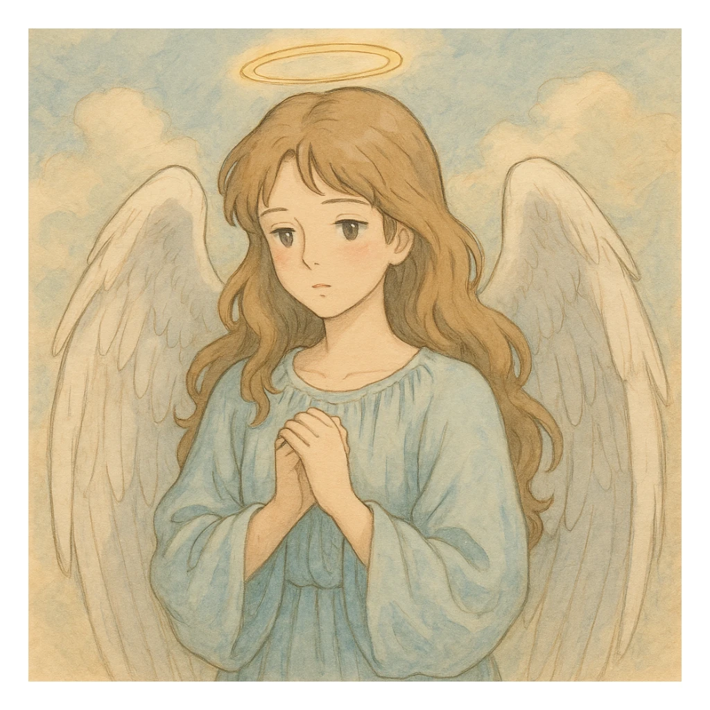 angel, detailed, soft colors, ghibli style illustration sticker