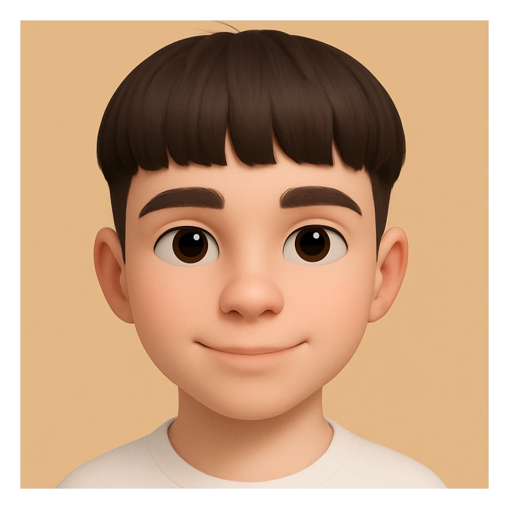this image in 3d-emoji style, neutral or happy expression, slimmer face, wearing a white shirt sticker