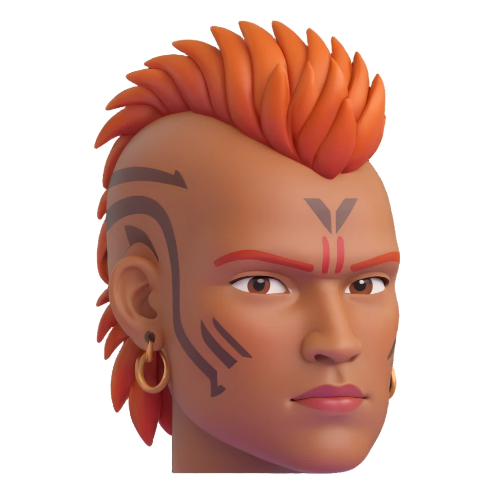 indigenous man with mohawk hairstyle and reddish-copper skin tone, strong facial features sticker
