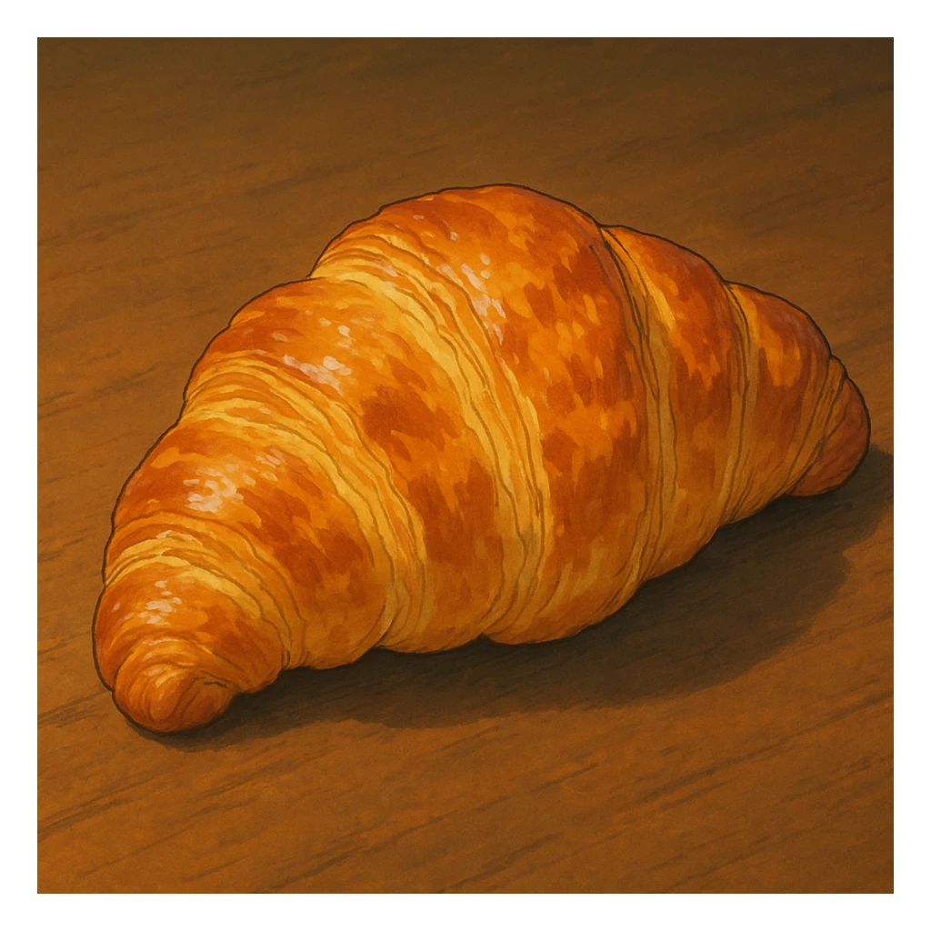 a French croissant with a golden crust, ghibli style sticker