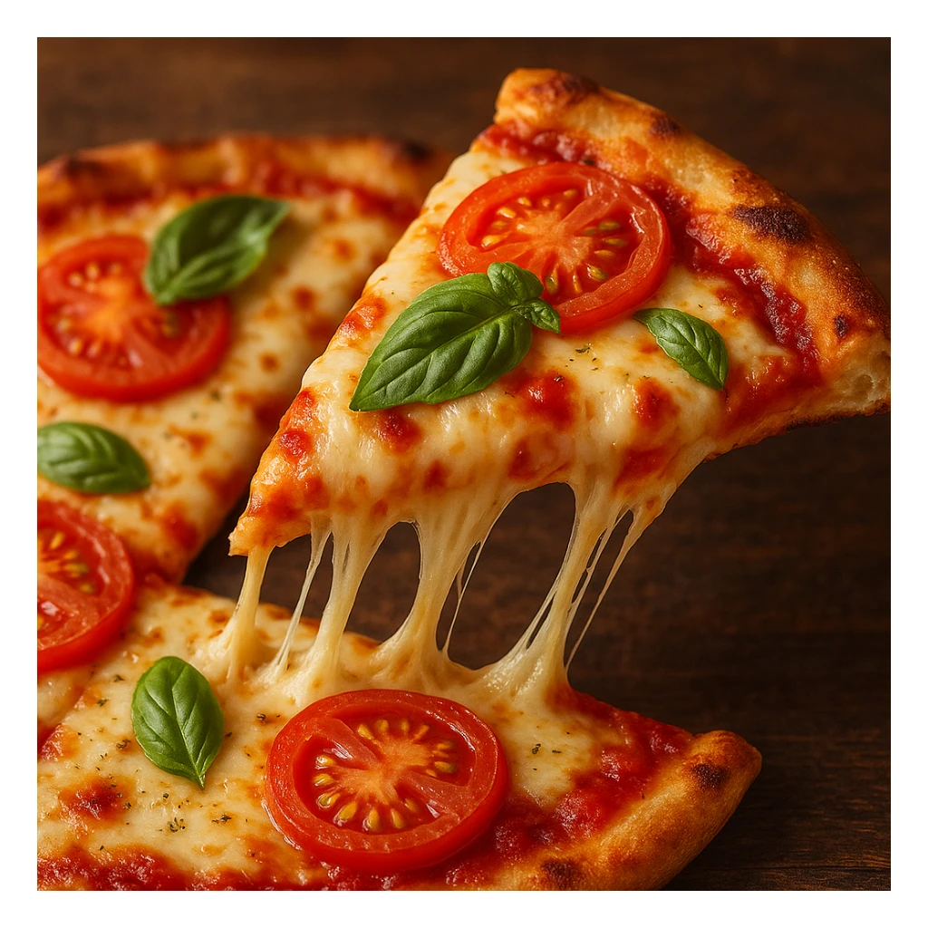 margarita pizza slice with gooey cheese tomato and basil sticker