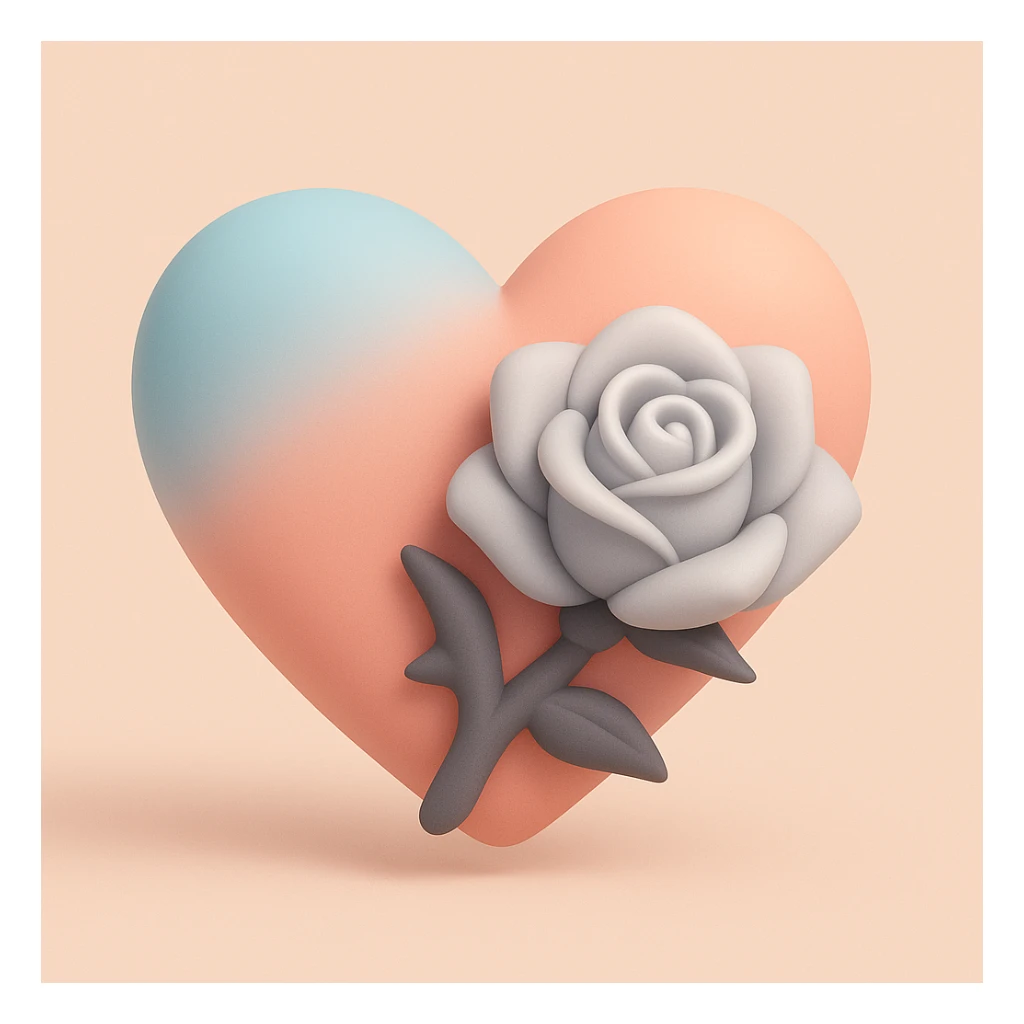 gothic heart with a silver gothic rose, mochi style sticker