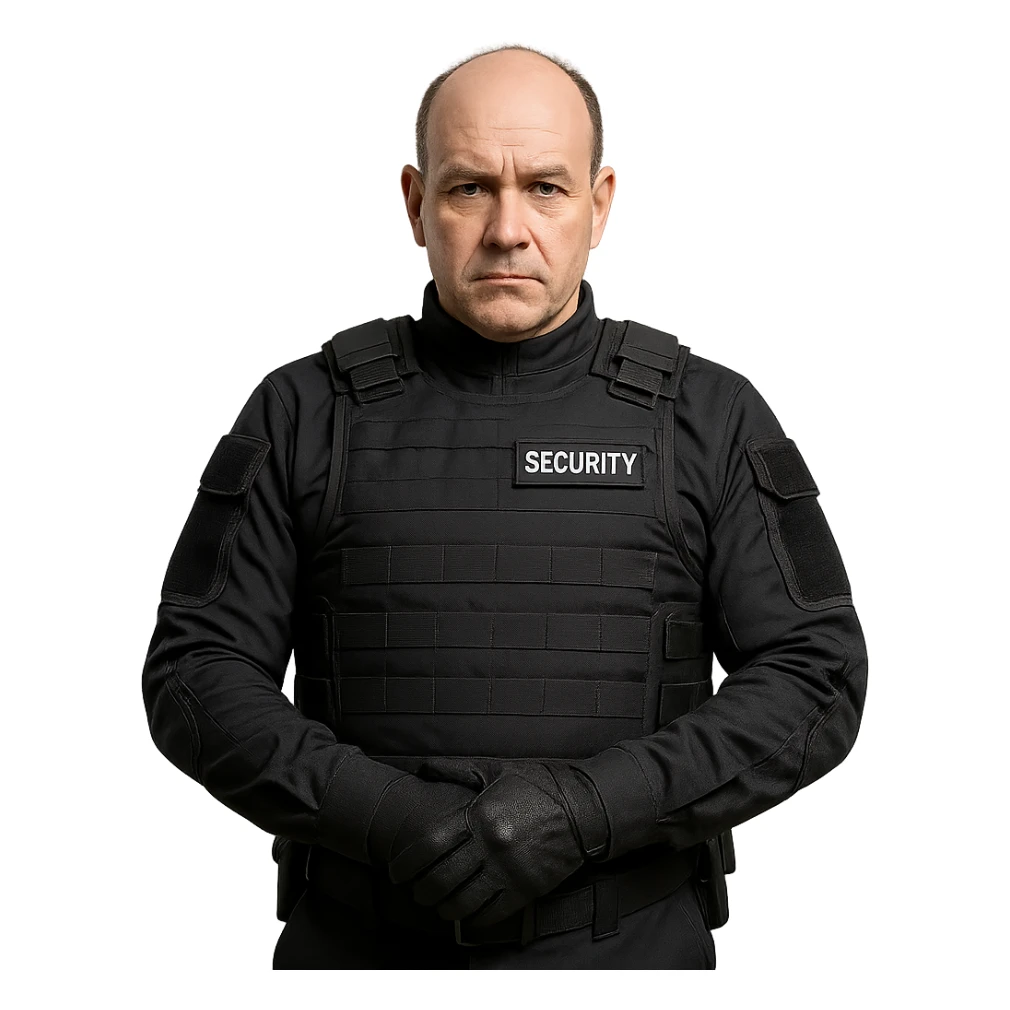 security guard with little hair and reinforced uniform sticker