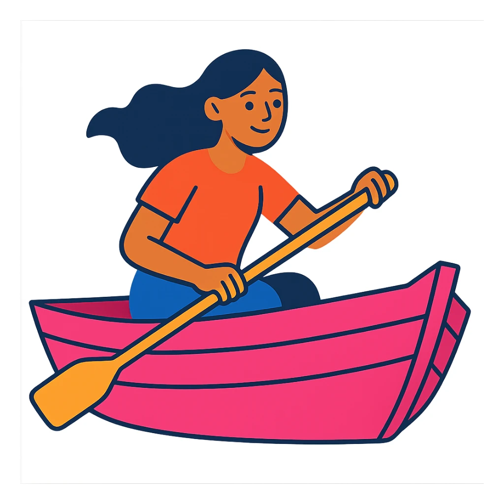 woman rowing a pink boat in vibrant toon style sticker